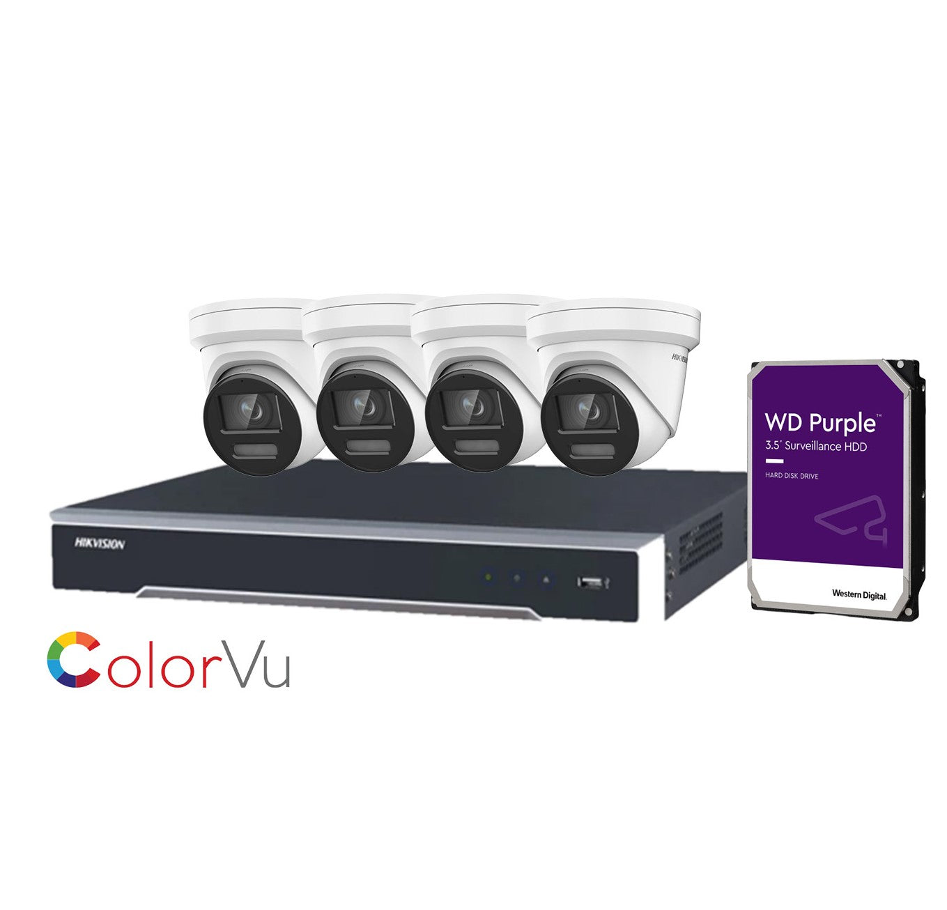 Hikvision 8MP Colorvu सीसीटीवी किट- 4x Colorvu बुर्ज लाइवगार्ड कैमरा + 8CH M सीरीज NVR +HDD (DS-2CD2387G2-LSU/SL)
