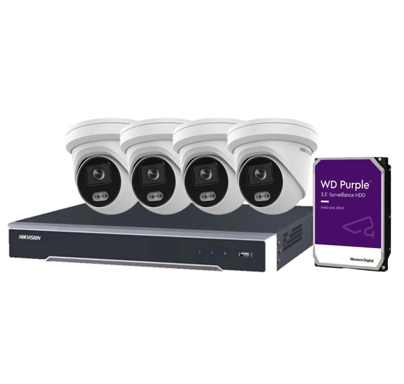 Hikvision 6MP Colorvu CCTV Kit- 4 x Outdoor Colorvu Turret Cameras with Acusense + 4CH NVR / 3TB Kit