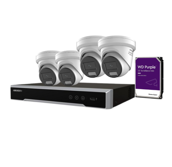 NEW* Hikvision 4x Camera 6MP kit 4-Channel M Series NVR with HDD. DS-2CD2367G2H-LI(U), 7604NI-M1-4P