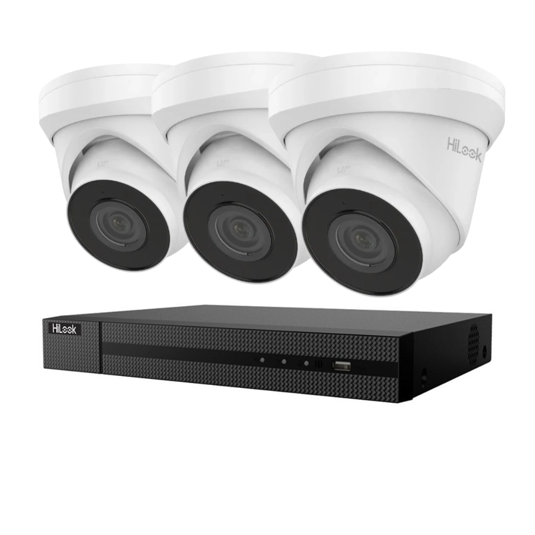 HiLook 4x 4MP आईपी कैमरा IPC-T240H-MU (काला) + Hilook 4 चैनल PoE NVR 4K + WD HDD किट