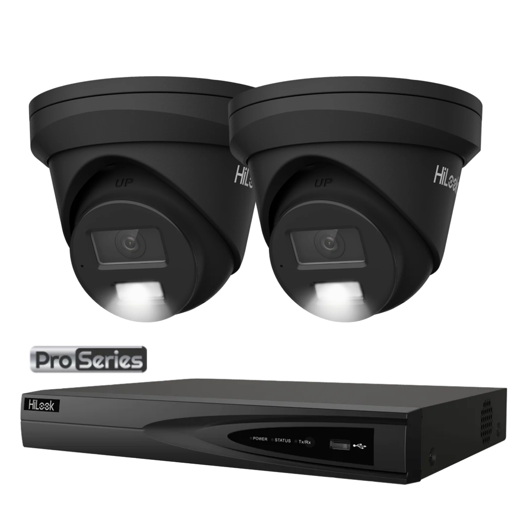 HiLook Pro Series 6MP Smart Hybrid Light Colour Night Vision CCTV Kit – 1 to 4 × IPC-T363H-MU Cameras + NVR-104MH-K/4P 4-Channel PoE 4K NVR (Black/white)
