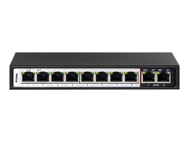 D-Link DES-F1010P-E 10-Port Fast Ethernet PoE Switch | 8-Port PoE | 96W Budget | Desktop Network Switch