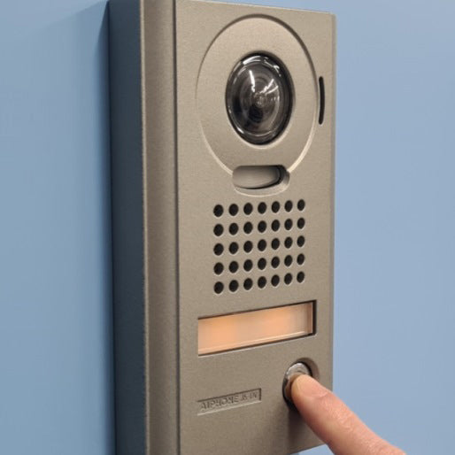 AIPHONE JP Series JP-DV 2-Wire Audio/Video Door Station – 1 Button, 170° Wide Angle, Silver – Commercial & Residential Surface Mount Intercom
