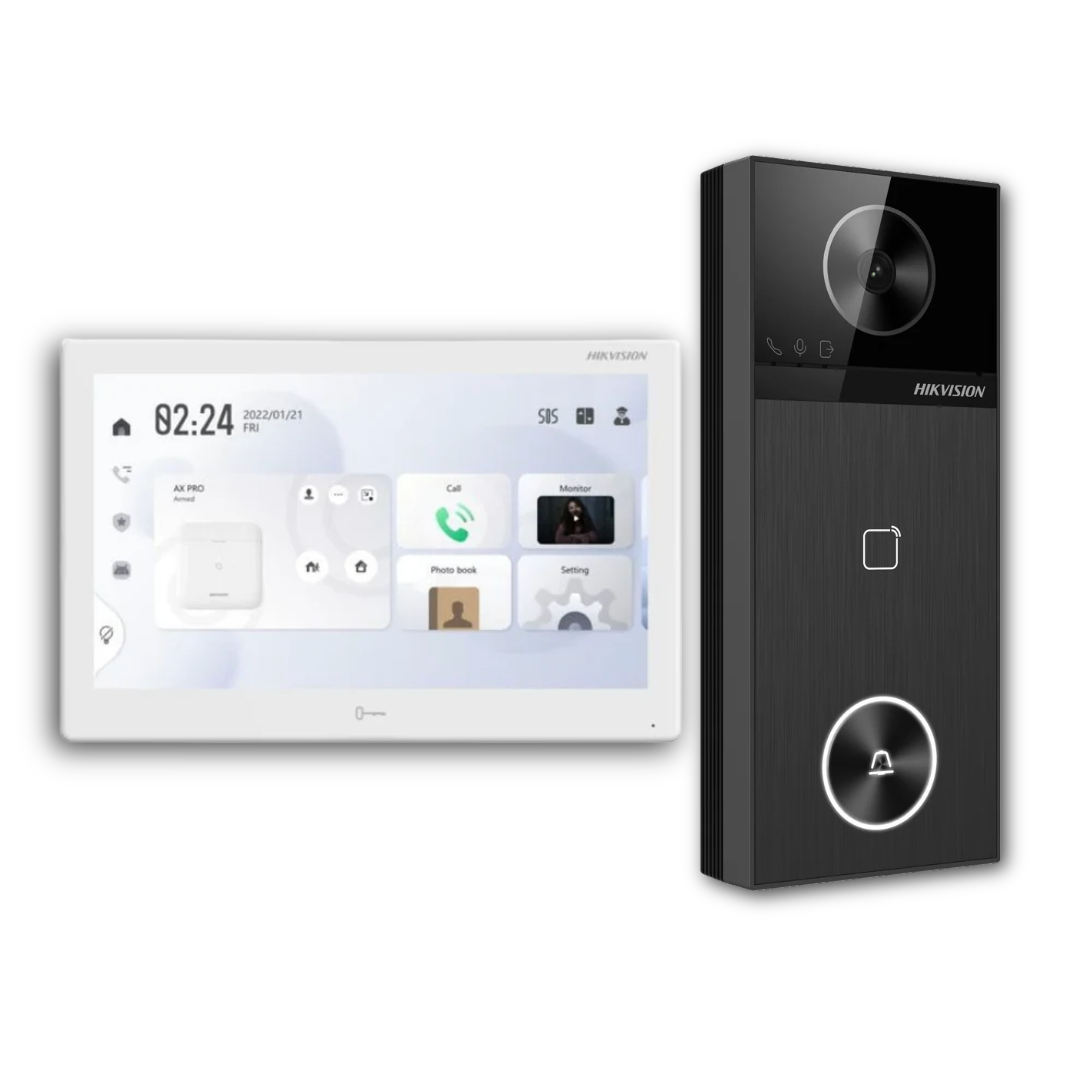 Hikvision DS-KH9510-WTE1(B) + DS-KV6114-WBE1 IP Video Intercom Kit – 10.1” Indoor Station with 4MP Smart Access Door Station (Intercom Kit)