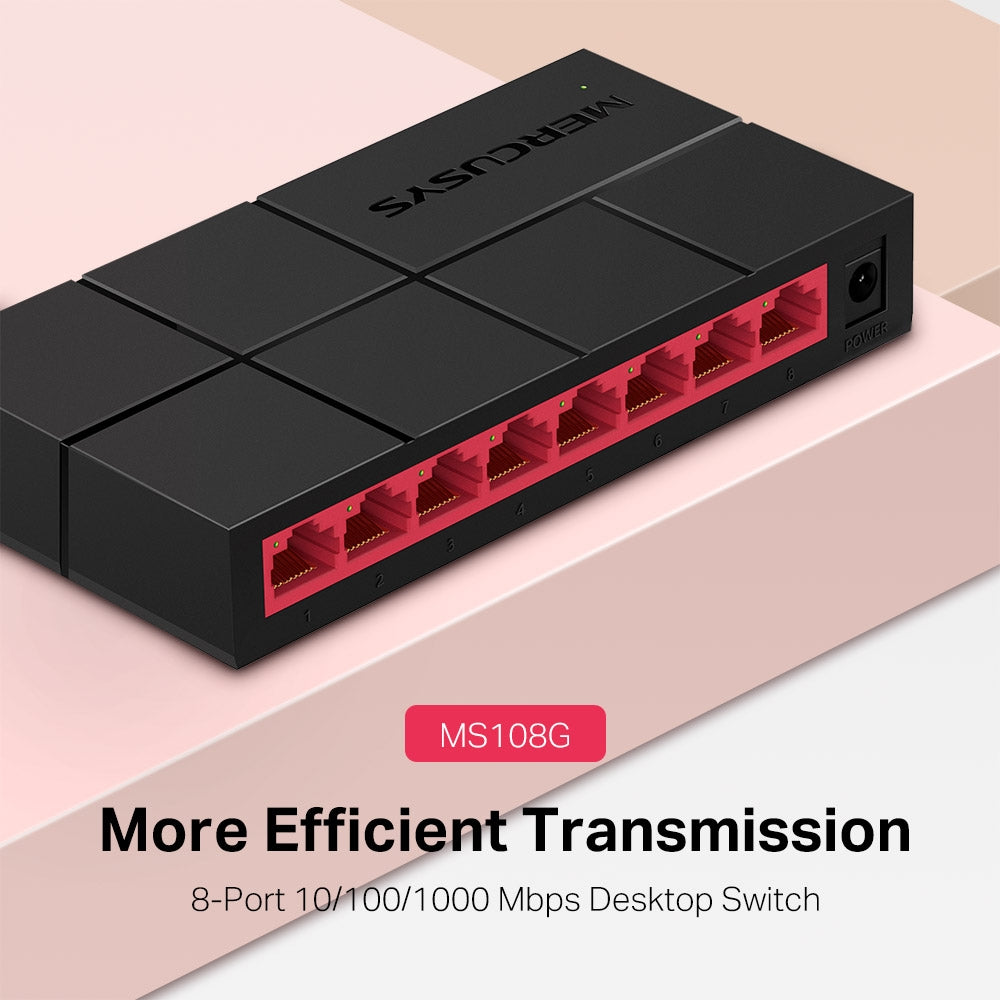 MERCUSYS MS108G | 8-Port Gigabit Desktop Switch | Compact, Plug-and-Play Network Expansion