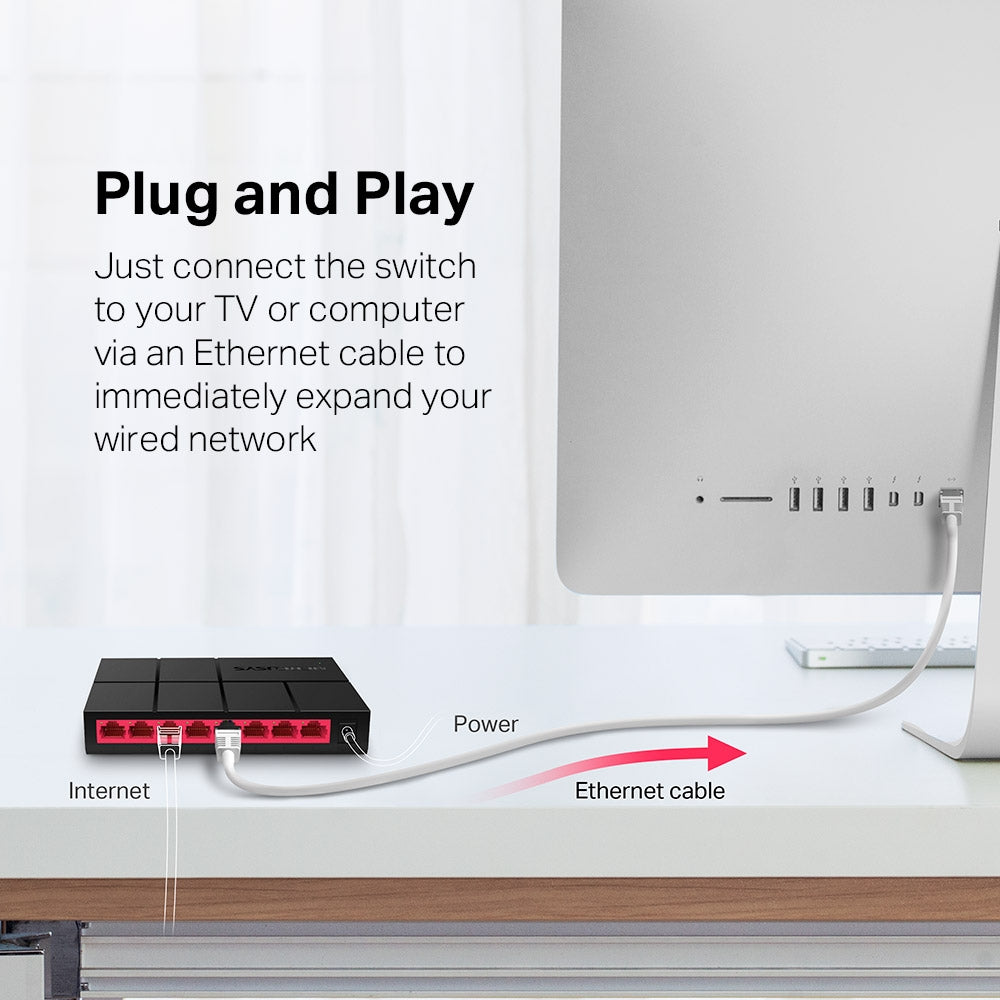 MERCUSYS MS108G | 8-Port Gigabit Desktop Switch | Compact, Plug-and-Play Network Expansion