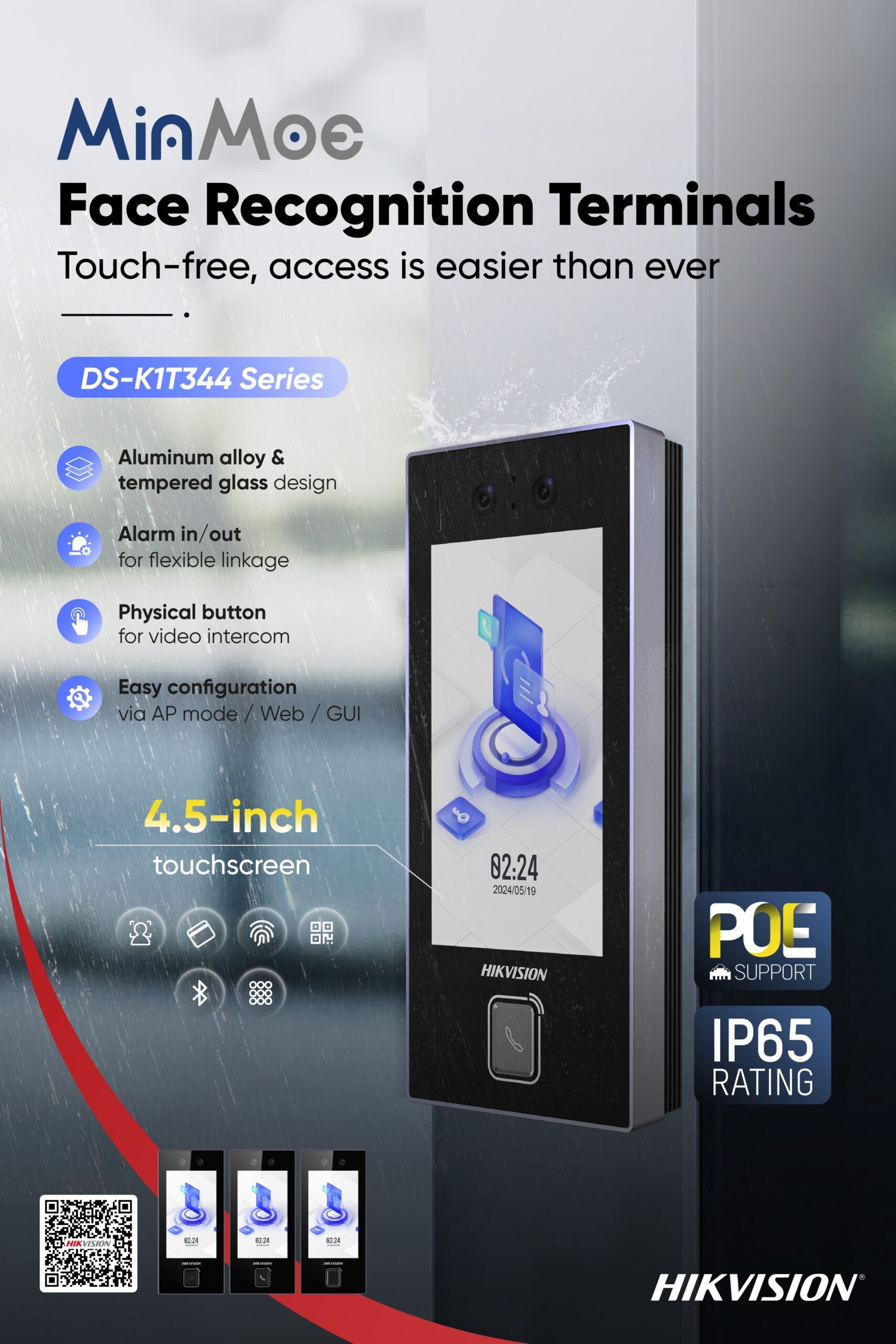 HIKVISION 4.5″ Touchscreen Face Recognition Access Terminal – DS‑K1T344MBWX‑E1 door station