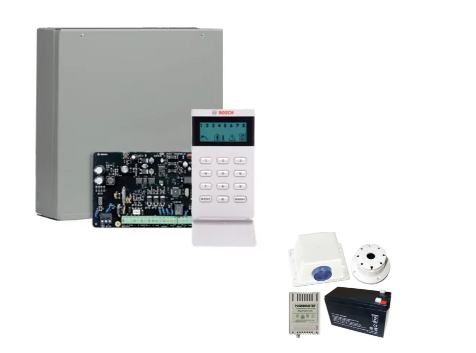 Bosch Solution 4000 Alarm Kit with ICP-SOL4-P Control Panel, IUI-SOL-ICON LCD Keypad & MW400 Metal Cabinet – Siren Kit Included – K4000-ND-ICON