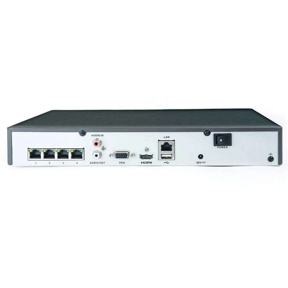 HiLook NVR‑104MH‑C/4P 4‑Channel 4K Mini PoE Network Video Recorder – Compact NVR with H.265+ Compression, 4 IP Inputs, and HDMI/VGA Output