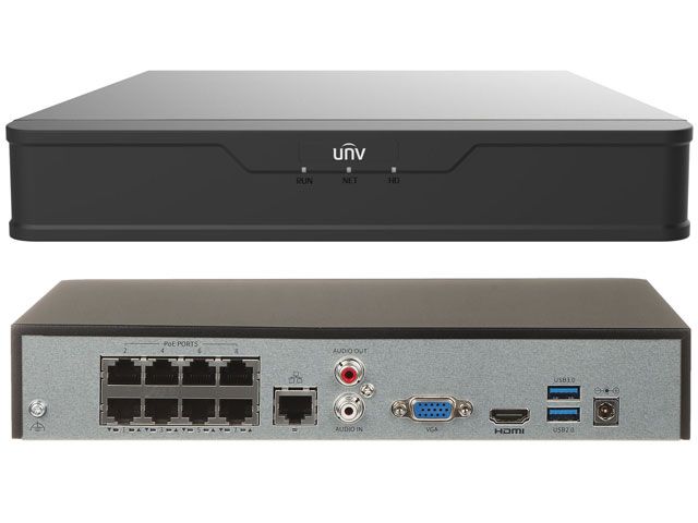 Uniview EASY 8-Channel NVR NVR501-08B-P8 with 8 PoE Ports, 4K Resolution, 80Mbps Input, 1x SATA HDD Slot up to 8TB