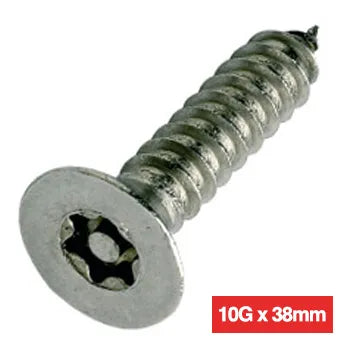 PROLOK Resytork Countersunk Security Screw – 10G x 38mm, 2-Way Self Tapper, AB Thread, 304 Stainless Steel, Pack of 25 with Driver | Tamper-Resistant Fastener | Part No. RTCS10I-25