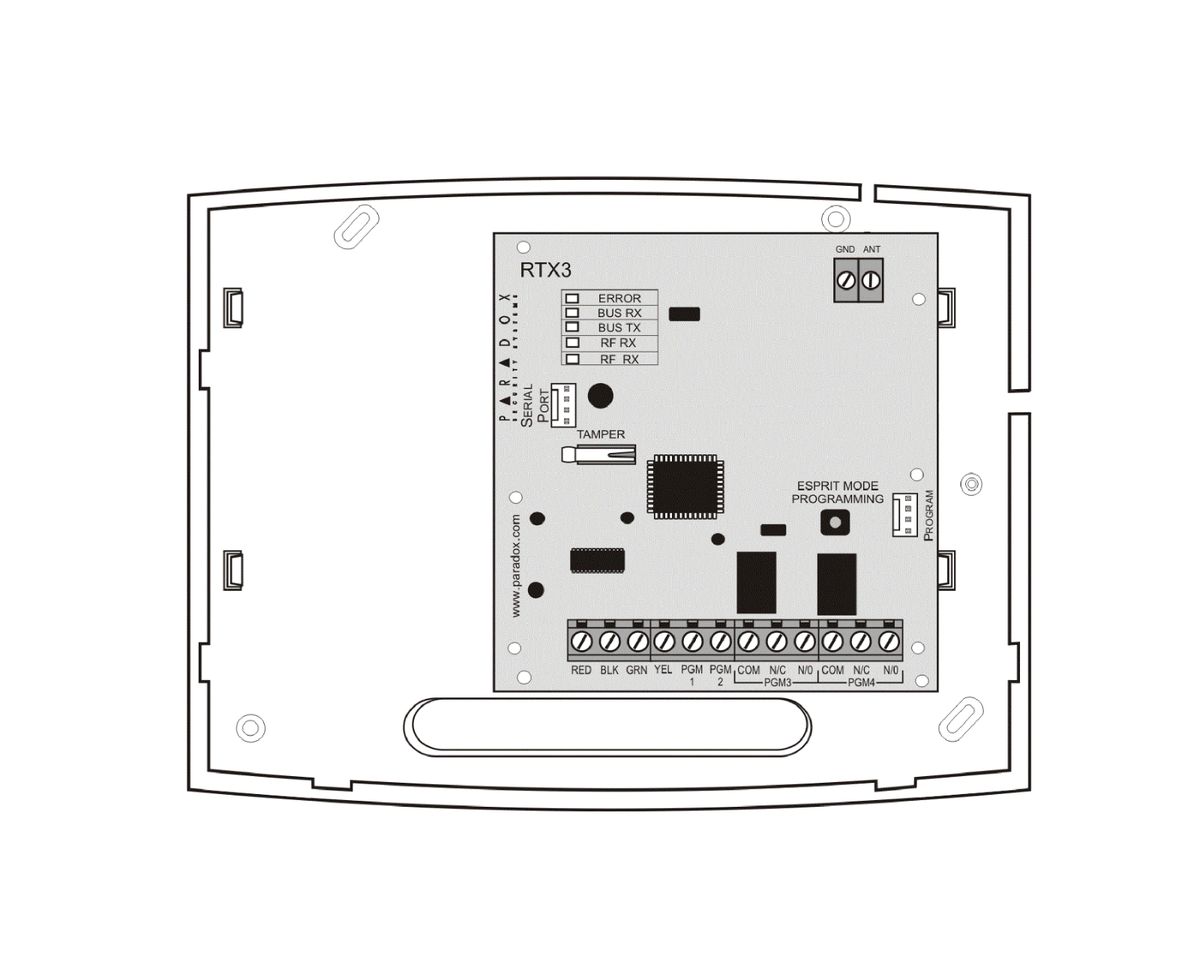 Paradox RTX3 Wireless 2-Way Transceiver Module – For EVO192, SP7000, SP6000, SP5500 Panels | Advanced Wireless Expansion for Paradox Security Systems