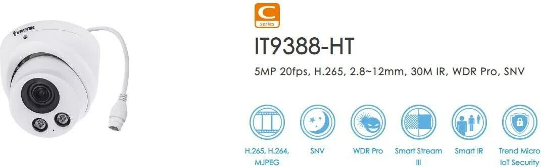VIVOTEK IT9388-HT 5MP Motorized Turret IP Camera – Remote Focus, H.265, 30M IR, WDR Pro, IP66, IK10