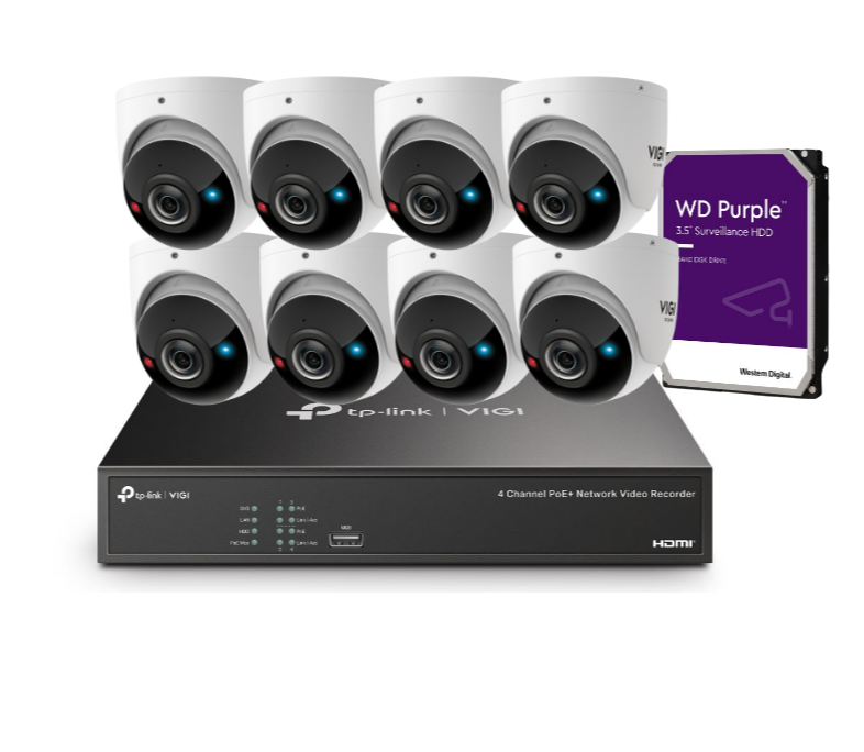 TP-Link VIGI 4K TiOC CCTV Kit – 8× S485PI 8MP 180° Panoramic Smart AI Cameras + NVR1008H-8P 8-Channel 4K PoE Network Video Recorder with HDD