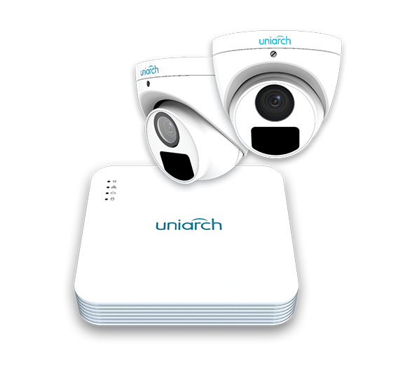 Uniarch Surveillance Kit with 2x Uniarch 8MP Turret NW Camera and 4CH NVR with PoE Switch plus 2TB HDD