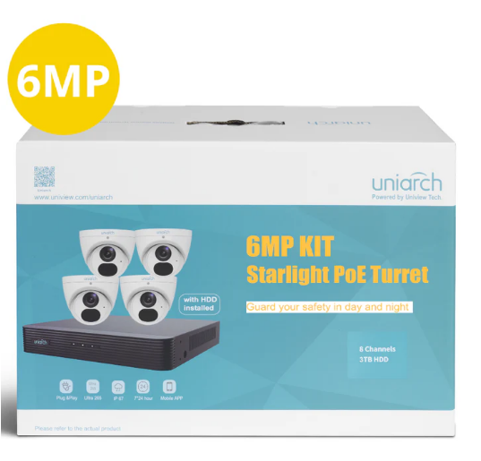 Uniarch 8 Channel kit with 4x 6MP Starlight Turret CCTV Camera kit (IN A KIT BOX)