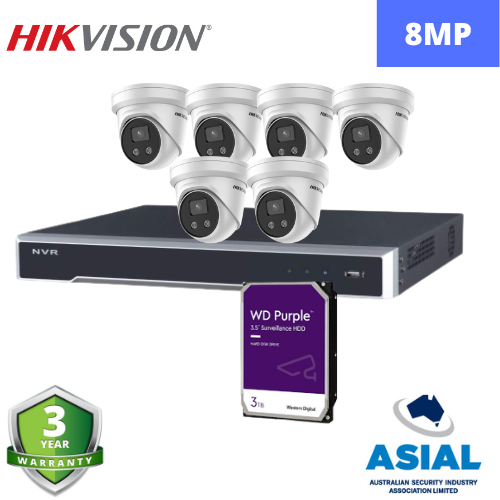 Hikvision 2CD2386G2-IU2 8MP 6x कैमरे 8 चैनल NVR + 3TB HDD सीसीटीवी किट के साथ