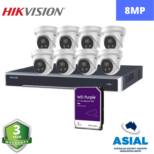 Hikvision 2CD2386G2-IU2 8MP 8x कैमरे 8 चैनल NVR + 3TB HDD सीसीटीवी किट के साथ