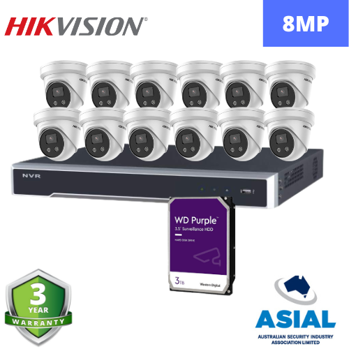 Hikvision 2CD2386G2-IU2 8MP 12x कैमरे 16 चैनल NVR + 3TB HDD सीसीटीवी किट के साथ
