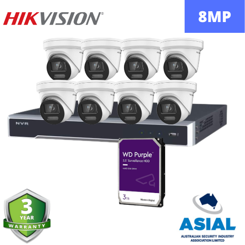Hikvision DS-2CD2387G2-LU 8MP 8x कैमरे 8x चैनल NVR + 3TB HDD सीसीटीवी किट के साथ 