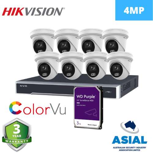 Hikvision DS-2CD2347G2-LU 4MP 8x कैमरा 8 चैनल NVR DS-7608NI-I2 + 3TB HDD सीसीटीवी किट के साथ
