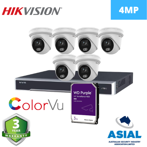 Hikvision DS-2CD2347G2-LU 4MP 6x कैमरा 8 चैनल NVR + 3TB HDD सीसीटीवी किट के साथ 