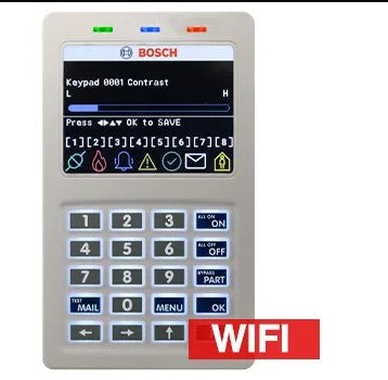 BOSCH，Solution 6000，带集成 Wifi IP 模块的键盘（仅限 2.5Ghz），3.5 英寸字母数字彩色 LCD，白色，按键音和背光按键，调节音量、背光和对比度，适合 Solution 6000 面板