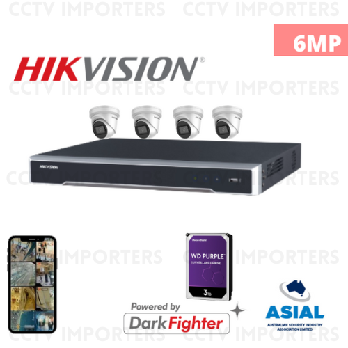 Hikvision DS-2CD2365G1-I 4 Cameras(6MP)Powered-by-DarkFighter Fixed Turret Network Camera